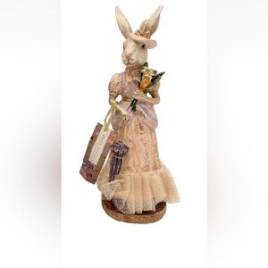 Jolie Fleur Victorian Easter Bunny Rabbit Figurine Lady Umbrella Flowers NWT